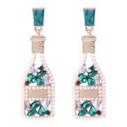 ( green) Alloy diamond earring  four color Optional hollow Rhinestone Pearl earring