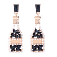 ( black) Alloy diamond earring  four color Optional hollow Rhinestone Pearl earring