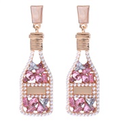 ( Pink) Alloy diamond earring  four color Optional hollow Rhinestone Pearl earring