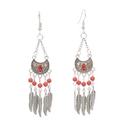 ( red)Alloy diamond multilayer tassel half earrings leaves pendant beads long style temperament ethnic style arring