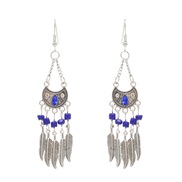 ( blue)Alloy diamond multilayer tassel half earrings leaves pendant beads long style temperament ethnic style arring