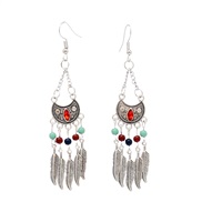 ( Color)Alloy diamond multilayer tassel half earrings leaves pendant beads long style temperament ethnic style arring