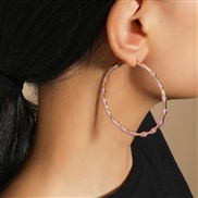 ( Pink)occidental style fashion brief wind Alloy enamel earrings personality exaggerating creativeins Round earrings