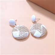 (Rice white )occidental style weave earrings  retro ethnic style Round ear stud woman