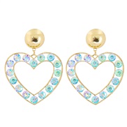 ( green)UR creative personality fashion heart-shaped Modeling earrings Alloy diamond hollow ear stud woman