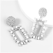 ( Silver)occidental style fashion Alloy diamond zircon embed Pearl square earring woman super trend earrings arringearr