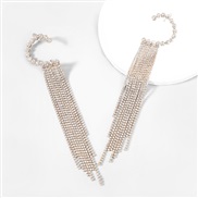 ( Gold)super claw chain series Alloy diamond Rhinestone love long style tassel earrings woman fashion
