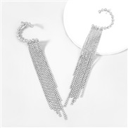 ( Silver)super claw chain series Alloy diamond Rhinestone love long style tassel earrings woman fashion