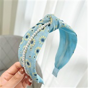 ( blue Pearl )Korean style fashion new eadband pure color Cloth samll floral head lady Pearl chain eadbandF