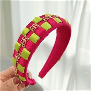 ( rose Red+ Fluorescent green  ) occidental style new eadband Cloth handmade weave eadband Metal chain Korean style lad