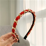 ( red  Gold)Korean style fashion new eadband pure color Cloth gold chain eadband same style womanF