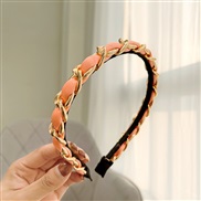 (red   Gold)Korean style fashion new eadband pure color Cloth gold chain eadband same style womanF
