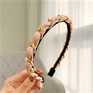 ( Pink  Gold)Korean style fashion new eadband pure color Cloth gold chain eadband same style womanF