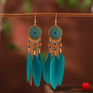 (DC  )creative Round sun feather earrings woman  occidental style brief leaves tassel earring  samll