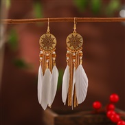 (DC   white)creative Round sun feather earrings woman  occidental style brief leaves tassel earring  samll