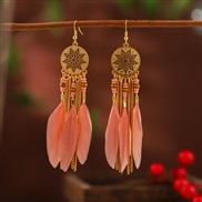 (DC  )creative Round sun feather earrings woman  occidental style brief leaves tassel earring  samll