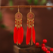 (DC   red)creative Round sun feather earrings woman  occidental style brief leaves tassel earring  samll