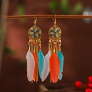 (DC  igh color )creative Round sun feather earrings woman  occidental style brief leaves tassel earring  samll