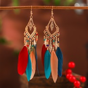 (DC color )sector tassel feather earrings woman long style Bohemia beads occidental style arring