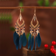 (DC Tibetan green )sector tassel feather earrings woman long style Bohemia beads occidental style arring