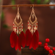 (DC  red)sector tassel feather earrings woman long style Bohemia beads occidental style arring