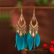 (DC )sector tassel feather earrings woman long style Bohemia beads occidental style arring