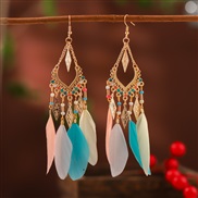 (DC igh color )sector tassel feather earrings woman long style Bohemia beads occidental style arring