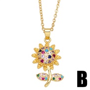 (B)occidental style embed color zircon sun flower day necklace personality rabbit clavicle chainnka