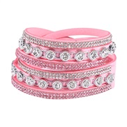 ( Pink)occidental style fashion fashion leather velvet multilayer diamond bracelet  retro Rhinestone bracelet woman
