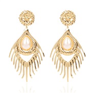 (F gold )occidental style fashion arring   Alloy diamond Pearl geometry pendant earrings  fashion lady personality earr