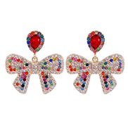 ( Color)UR occidental style fashion Alloy diamond bow earrings temperament all-Purpose super ear stud arring