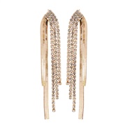 ( Gold)UR occidental style trend personality diamond long style tassel earrings geometry claw chain ear stud flash diam