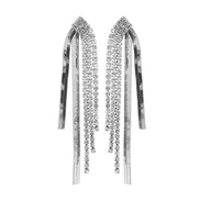 ( Silver)UR occidental style trend personality diamond long style tassel earrings geometry claw chain ear stud flash di