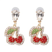 ( red)earrings occidental style brief personality fruits handmade diamond cherry ear stud earring