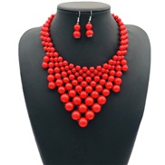 ( red)imitate Pearl triangle tassel necklace set brief ecklace