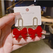 ( red)silver color bow ear stud Korea samll earrings christmas ear stud