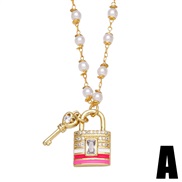 (A)keylock head necklace woman brief temperamentins wind diamond samll Pearl chain necklacenka