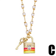 (C(yellow ))keylock head necklace woman brief temperamentins wind diamond samll Pearl chain necklacenka