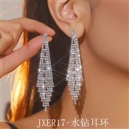 (JXER117   Silver )occidental style exaggerating personality tassel diamond earrings woman temperament long style fully