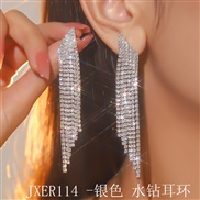 (JXER114   Silver )exaggerating personality tassel diamond earrings woman temperament long style fully-jewelled earring