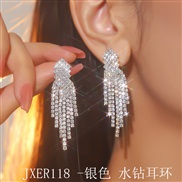 (JXER118   Silver )exaggerating personality tassel diamond earrings woman temperament long style fully-jewelled earring