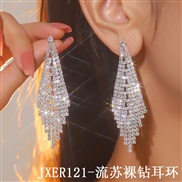 (JXER121  Silver  Tassels)exaggerating personality tassel diamond earrings woman temperament long style fully-jewelled 