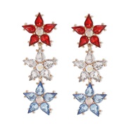 (red +blue )E color Five-pointed star glass diamond earrings  samll temperament flowers palace wind earring woman