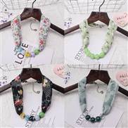 (55cm)spring trend woman print Beads Cloth necklace candy colors ornament scarves