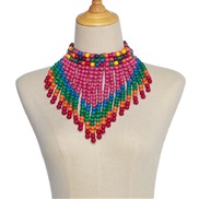 ( red)Africa pattern color necklace tassel triangle Modeling shawl chain exaggeratingnecklace