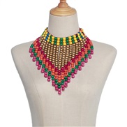 ( Gold)Africa pattern color necklace tassel triangle Modeling shawl chain exaggeratingnecklace
