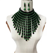 (green  Black  Mixed color)imitate Pearl color multilayer tassel necklace triangle Modeling exaggerating occidental sty