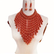 ( champagne)imitate Pearl color multilayer tassel necklace triangle Modeling exaggerating occidental style Africaneckla