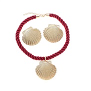 ( red)occidental style trend wind earrings necklace set woman brief Alloy Shells pendant