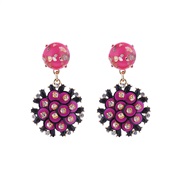 ( rose Red)occidental style retro Round flowers earrings woman Alloy diamond personality ear stud temperament fashion E